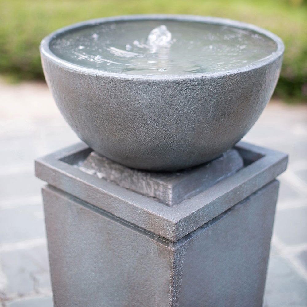 44.5" Polyresin Gray Zen Bowl Water Fountain, Outdoor Bird Feeder /Bath Fountains, Relaxing Water Feature for Garden Lawn Backyard Porch himalipasal