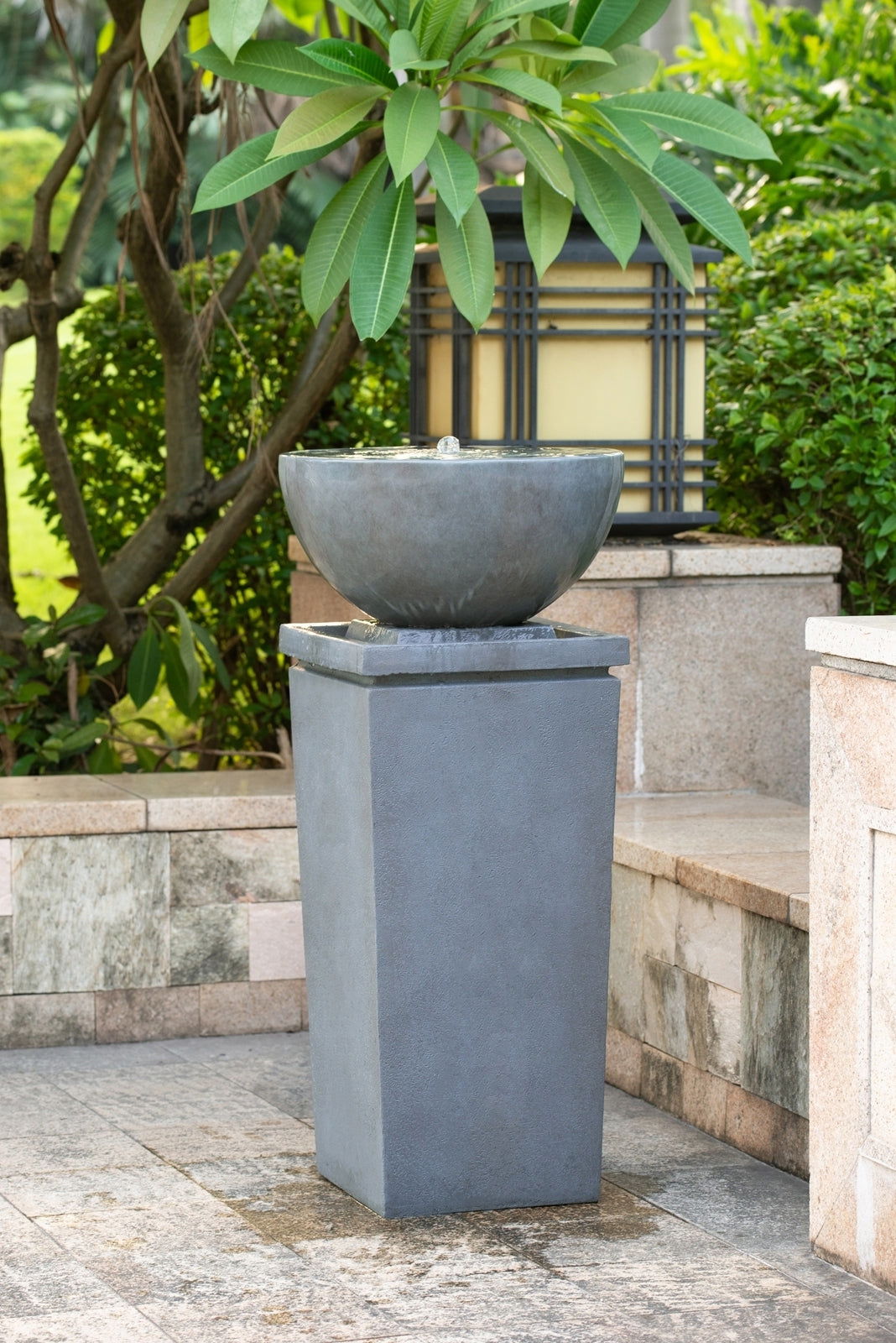 44.5" Polyresin Gray Zen Bowl Water Fountain, Outdoor Bird Feeder /Bath Fountains, Relaxing Water Feature for Garden Lawn Backyard Porch himalipasal