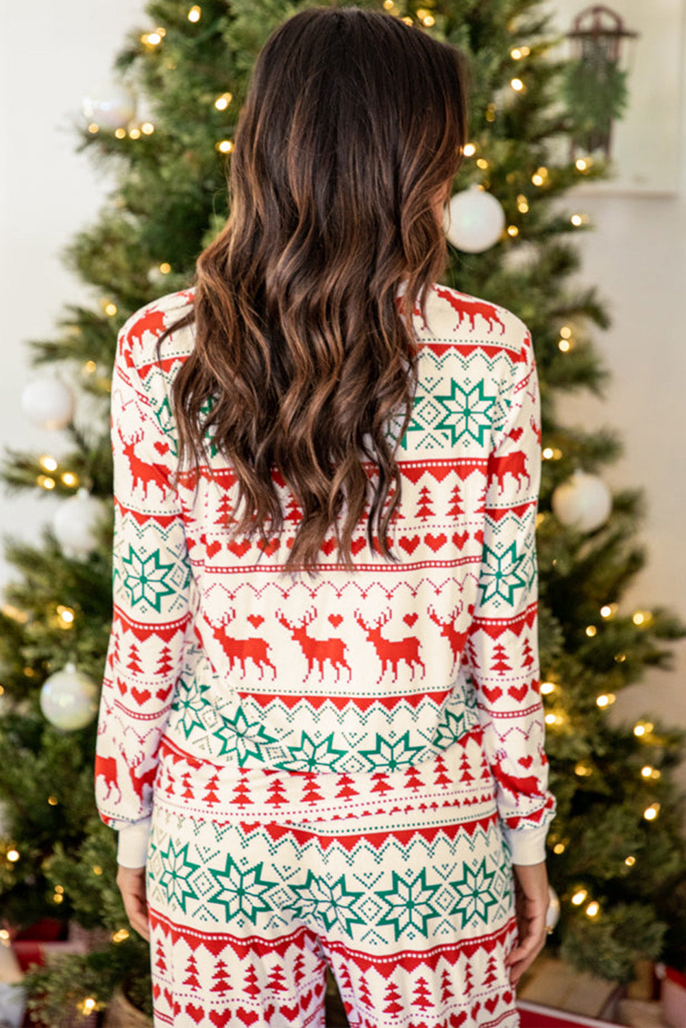 White Christmas Print Pullover and Pants Lounge Set