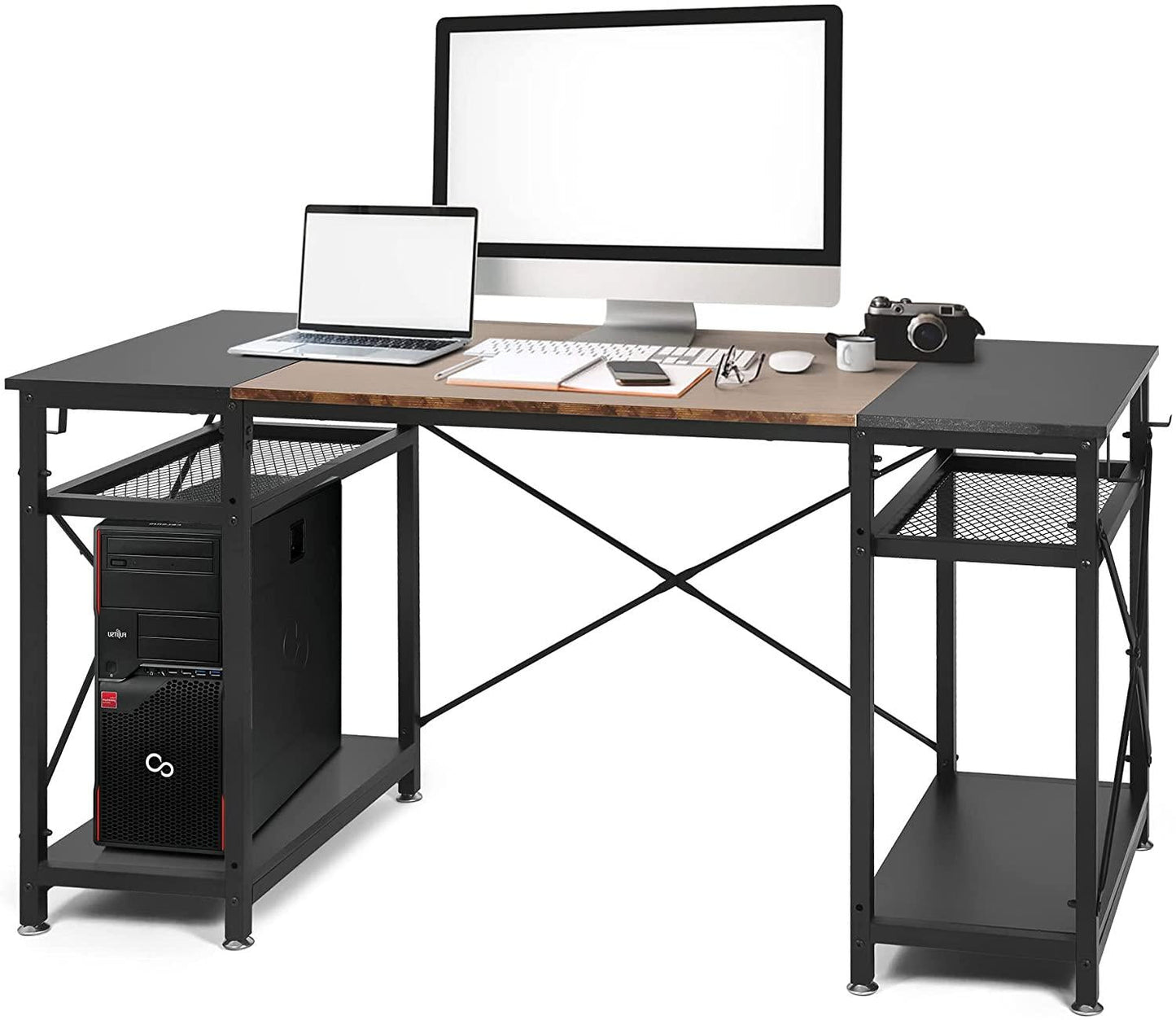 47.2" Computer Desk w/ 4 Storage Shelves & 4 Hooks, Large Desk Study Writing Table, Home Office Desk himalipasal