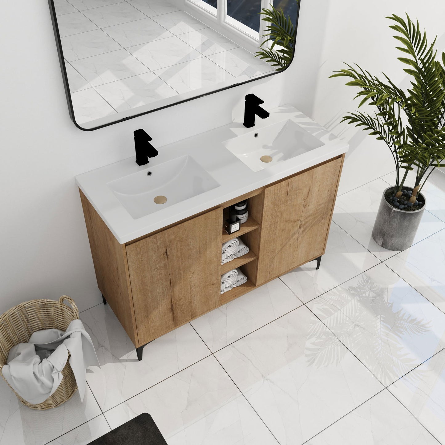 48" Freestanding Bathroom Vanity With Double Sink, Soft Closing Door Hinge (KD-Package)-BVB07148IMOX-GRB4840D himalipasal