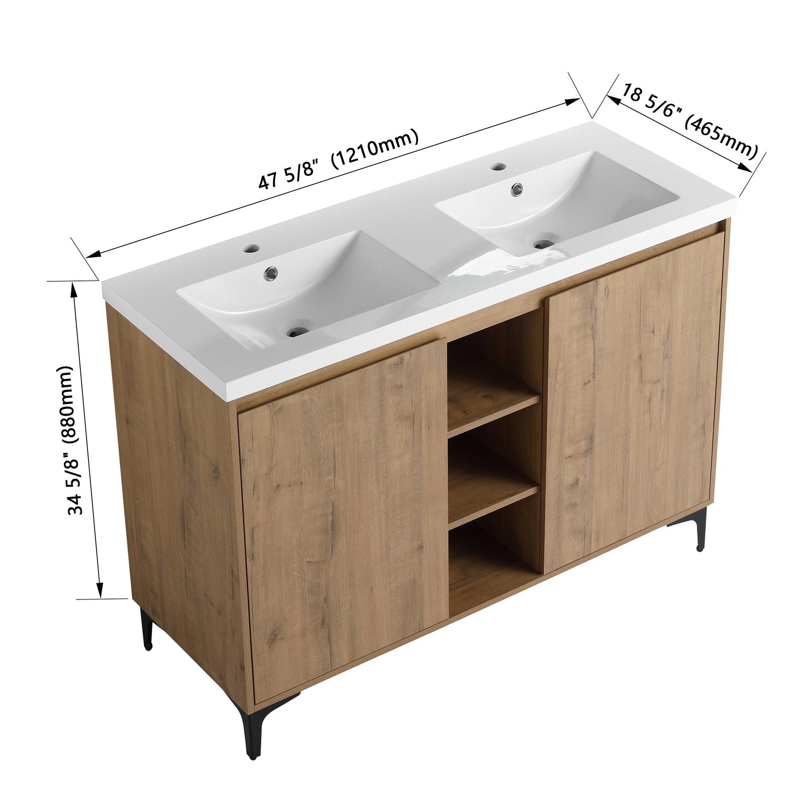 48" Freestanding Bathroom Vanity With Double Sink, Soft Closing Door Hinge (KD-Package)-BVB07148IMOX-GRB4840D himalipasal