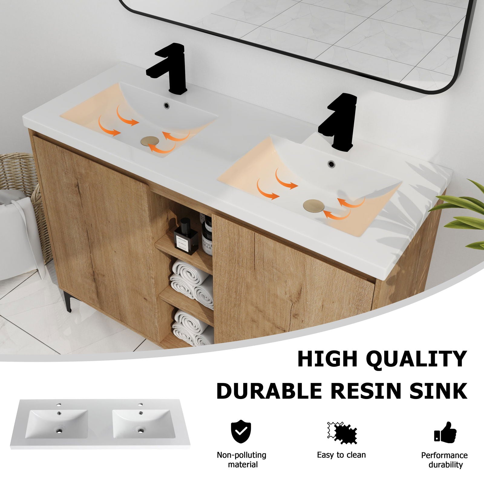 48" Freestanding Bathroom Vanity With Double Sink, Soft Closing Door Hinge (KD-Package)-BVB07148IMOX-GRB4840D himalipasal