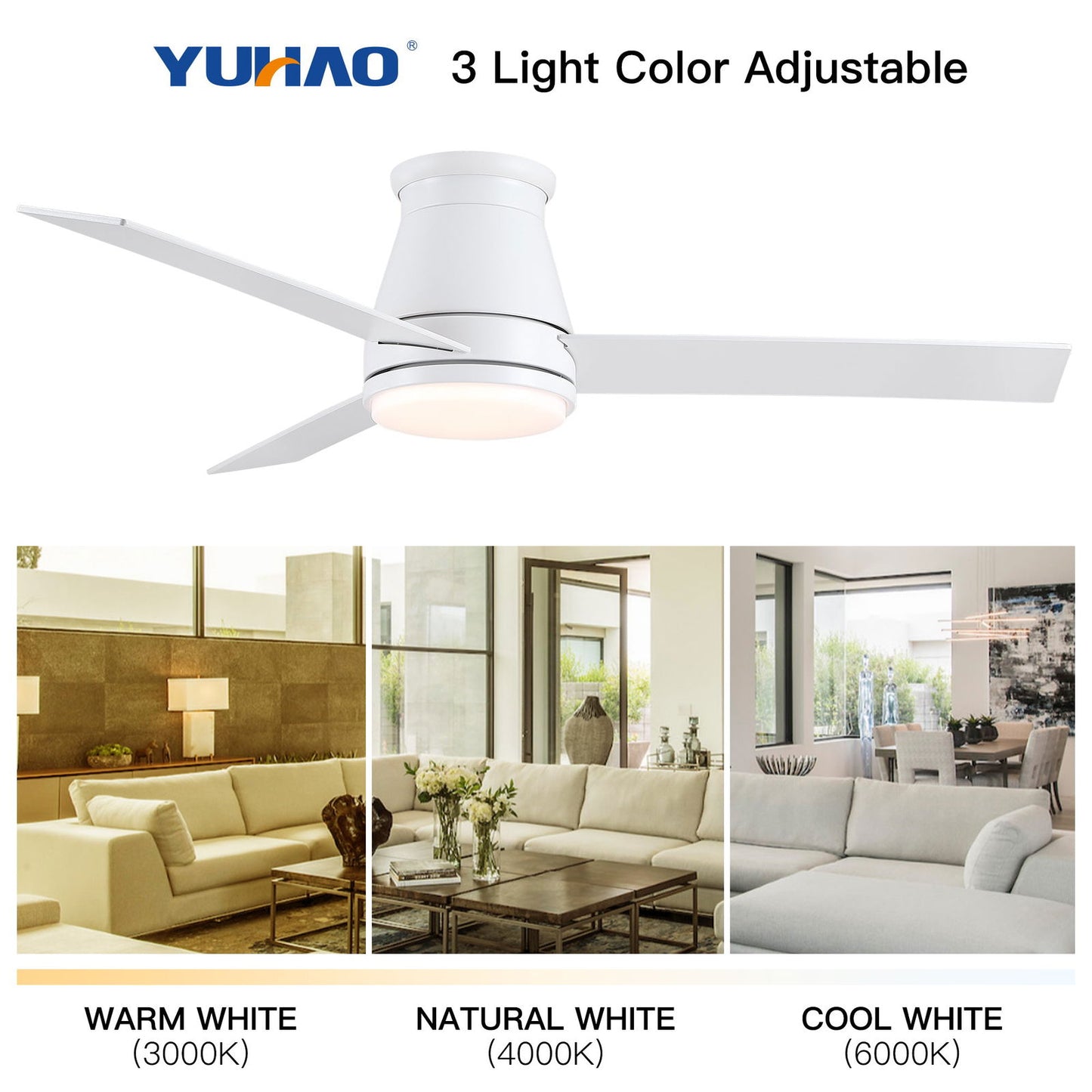 48" White Blades Lowe Profile Ceiling Fans with Light himalipasal