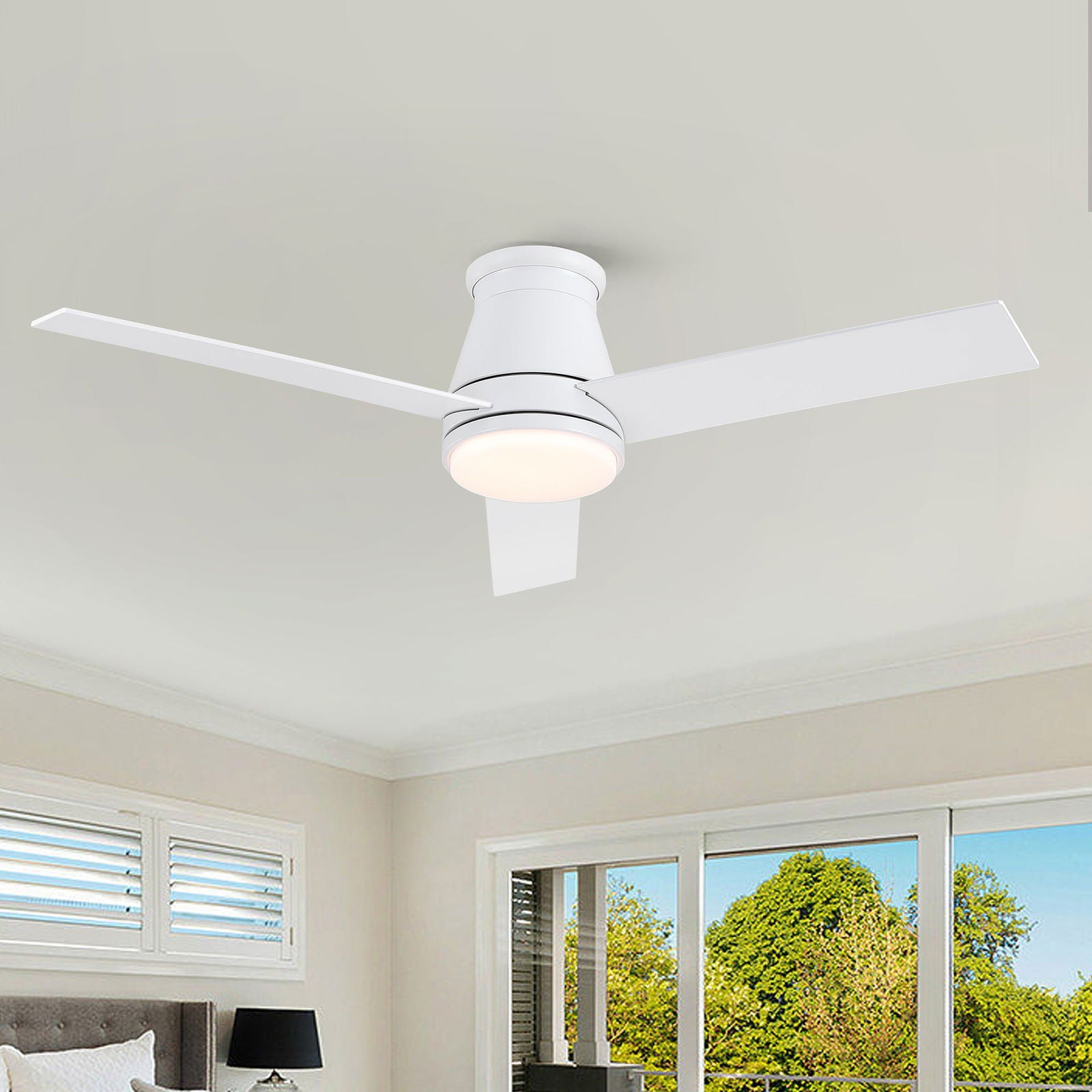 48" White Blades Lowe Profile Ceiling Fans with Light himalipasal