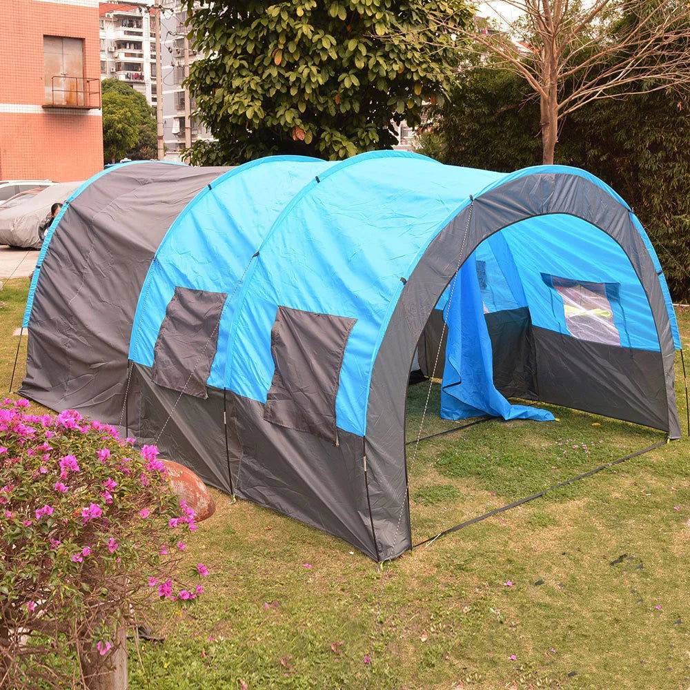 5-8 People Large Camping Tent Waterproof Canvas Fiberglass Family Tunnel 10 Person Tents equipment outdoor mountaineering Party himalipasal