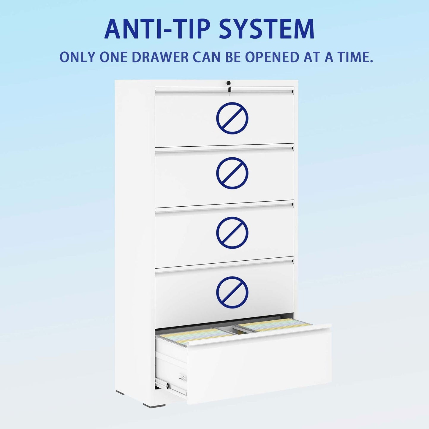 5 Drawer Metal Lateral File Cabinet , White Filing Cabinet with Lock, Lockable File Cabinet for Home Office, Locking Metal File Cabinet for Legal/Letter/A4/F4 Size himalipasal