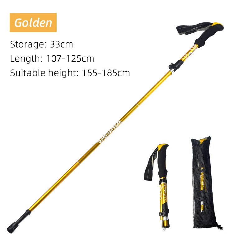 5 Section Outdoor Fold Trekking Pole Camping Portable Walking Hiking Stick For Nordic Elderly Telescopic Easy Put Into Bag 1 PCS himalipasal