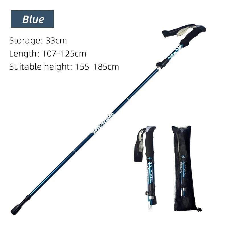 5 Section Outdoor Fold Trekking Pole Camping Portable Walking Hiking Stick For Nordic Elderly Telescopic Easy Put Into Bag 1 PCS himalipasal