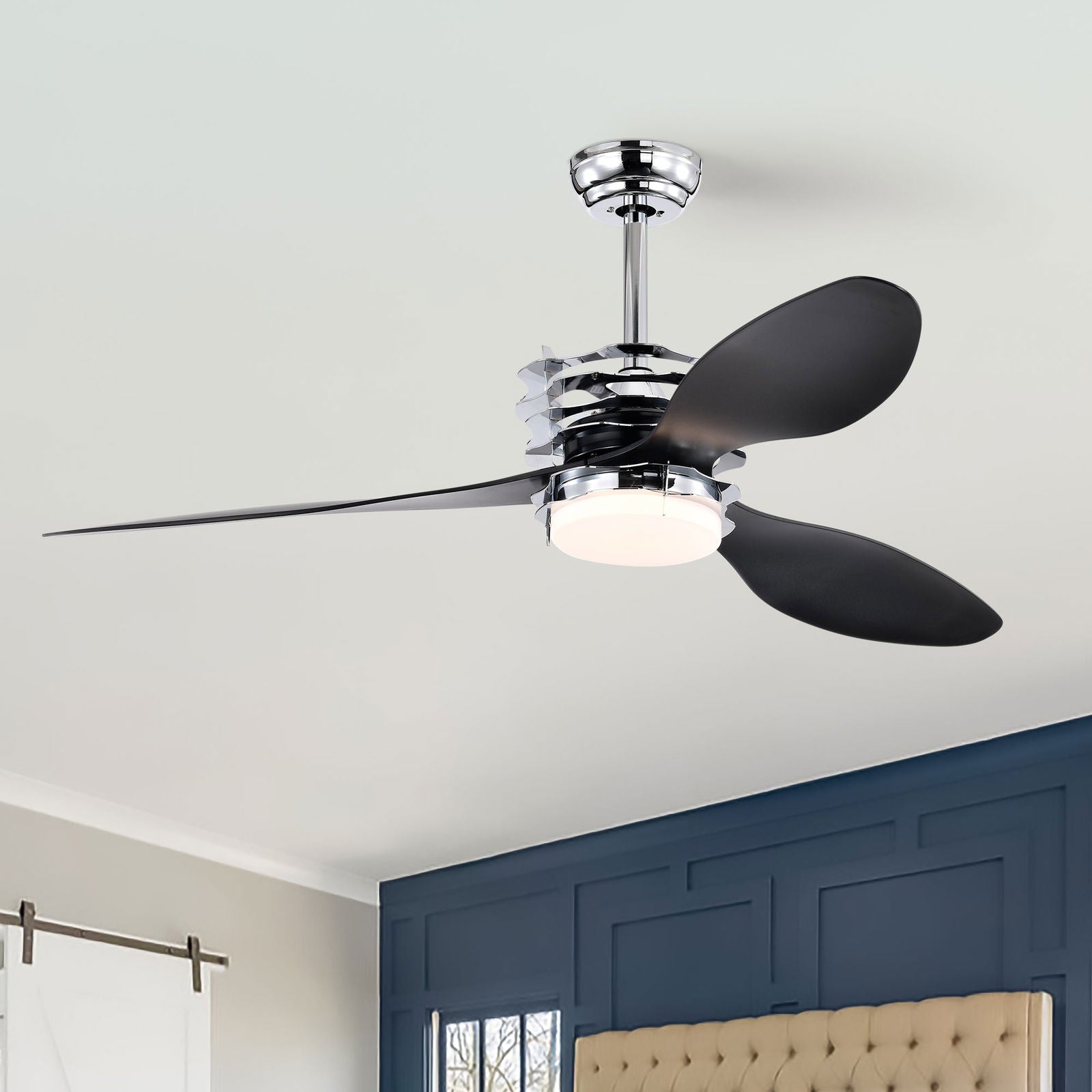 52'' ABS Blades Ceiling Fan with Lights and Remote (6 Speeds Adjustable) , DC Motor Modern Ceiling Fan with 3 ABS Fan Blades & 2 Down Rods, Indoor Ceiling Fan with Light for Home Use himalipasal