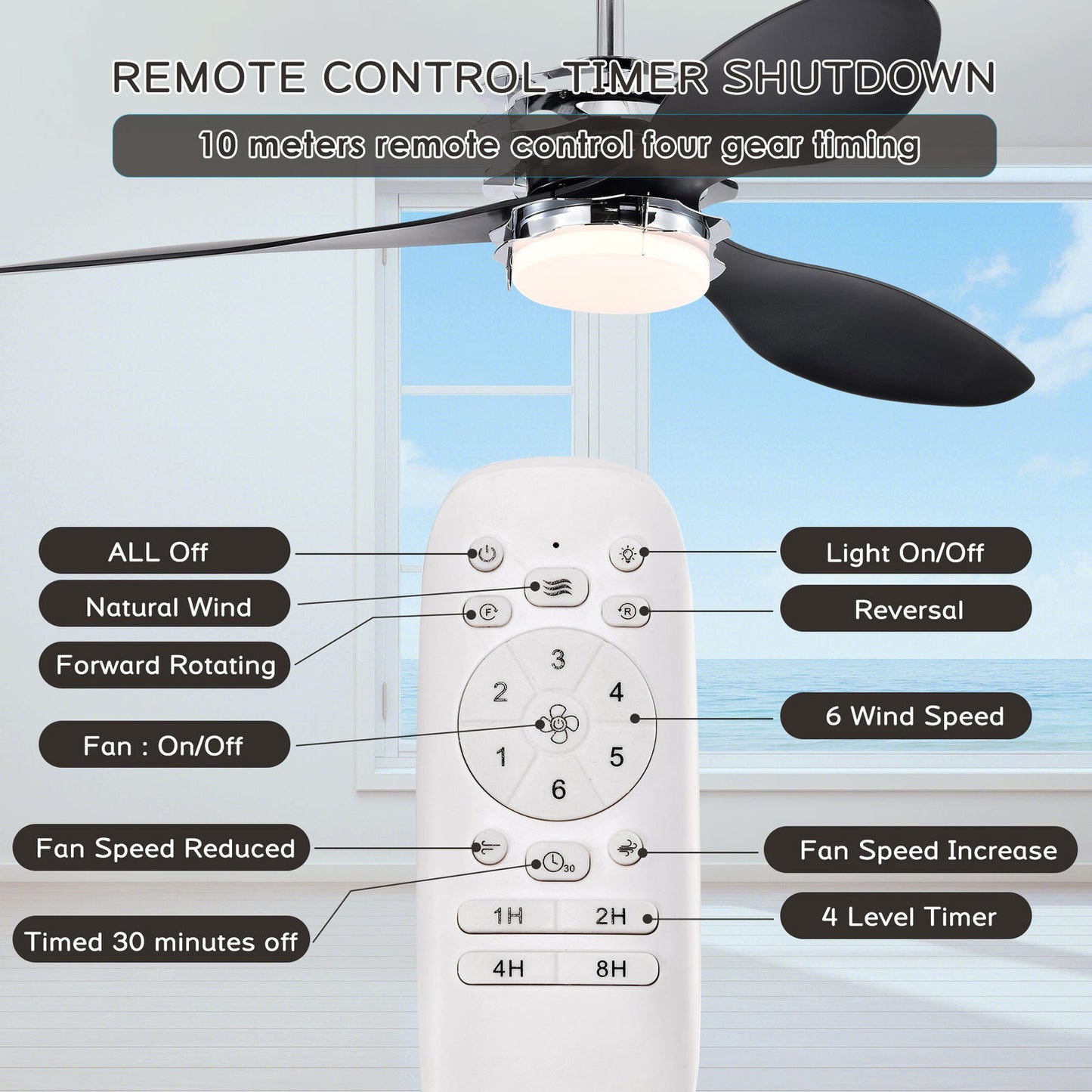 52'' ABS Blades Ceiling Fan with Lights and Remote (6 Speeds Adjustable) , DC Motor Modern Ceiling Fan with 3 ABS Fan Blades & 2 Down Rods, Indoor Ceiling Fan with Light for Home Use himalipasal