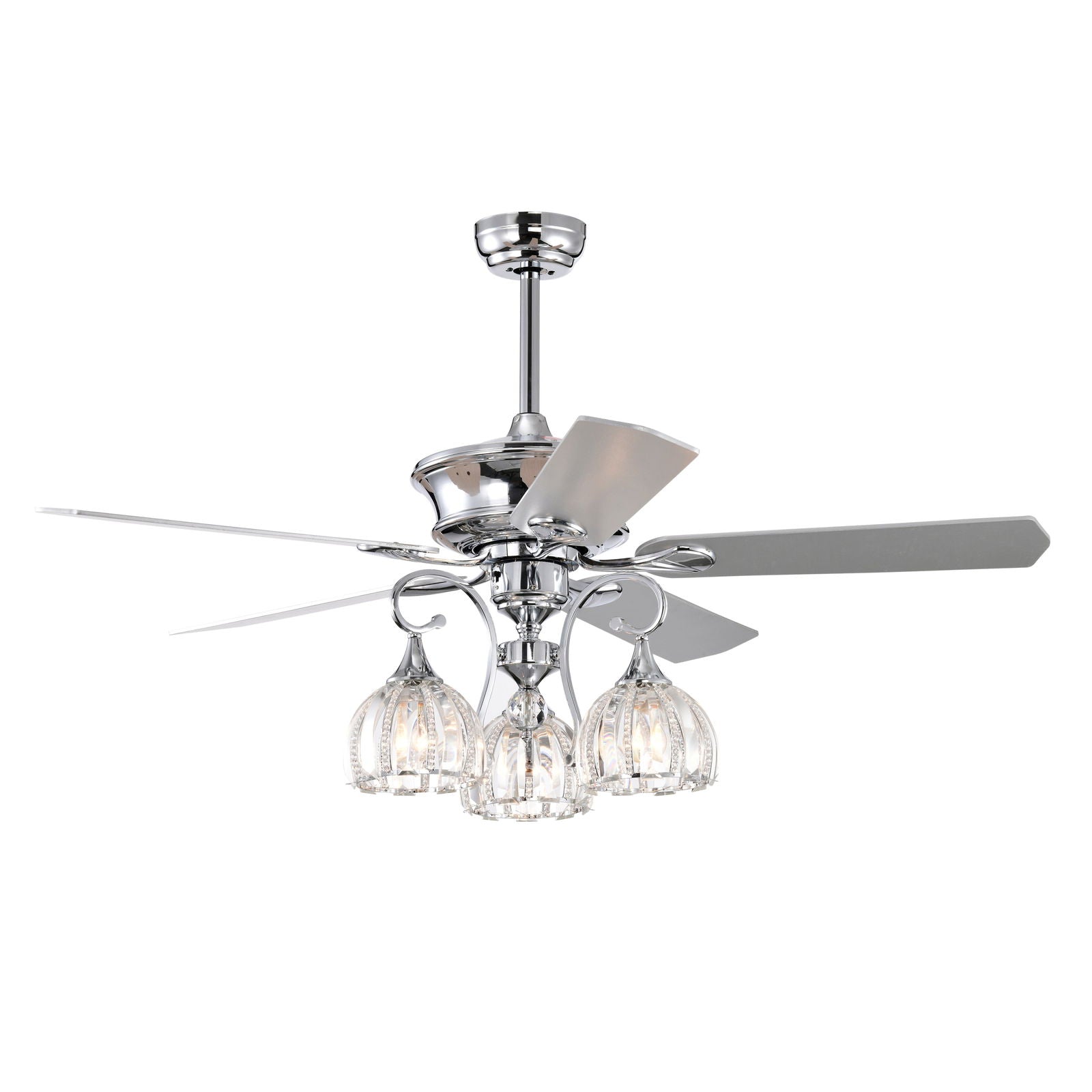 52'' Crystal Ceiling Fan Lamp With Remote Control 3 Speed (High, Mid, Low), 5 Reversible Blades for Living Room, Dining Room, Bedroom, Family Room, Chrome ,3PCS*E26 (NO Include Bulb ) himalipasal