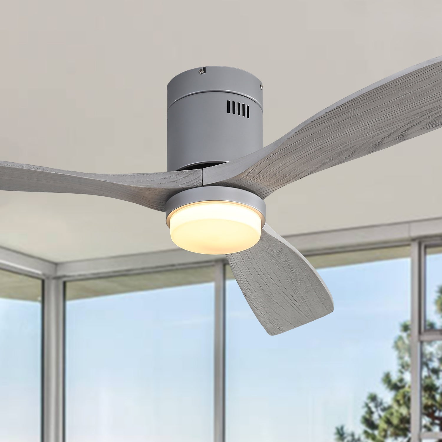 52 Inch Ceiling Fan With Lights 3 Solid Wood Fan Blade Noiseless Reversible Motor Remote Control With Light himalipasal