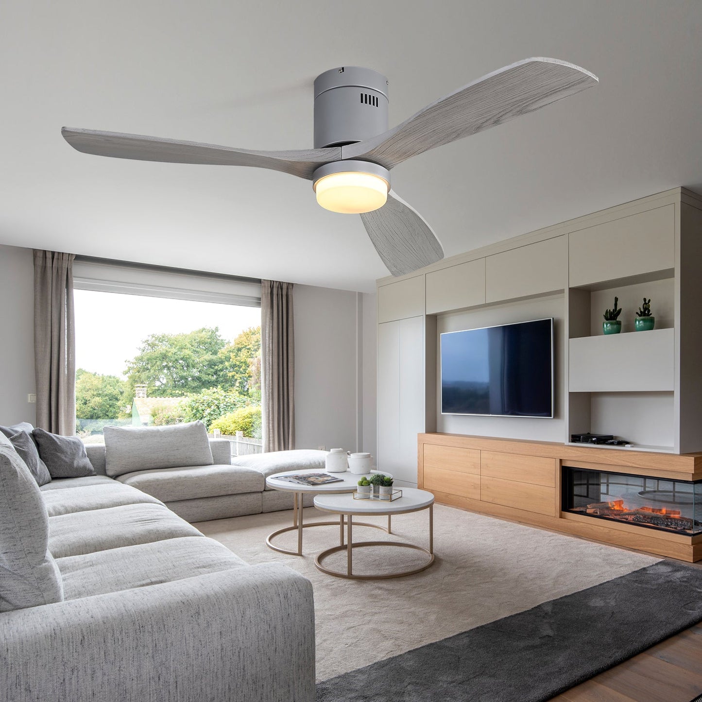 52 Inch Ceiling Fan With Lights 3 Solid Wood Fan Blade Noiseless Reversible Motor Remote Control With Light himalipasal