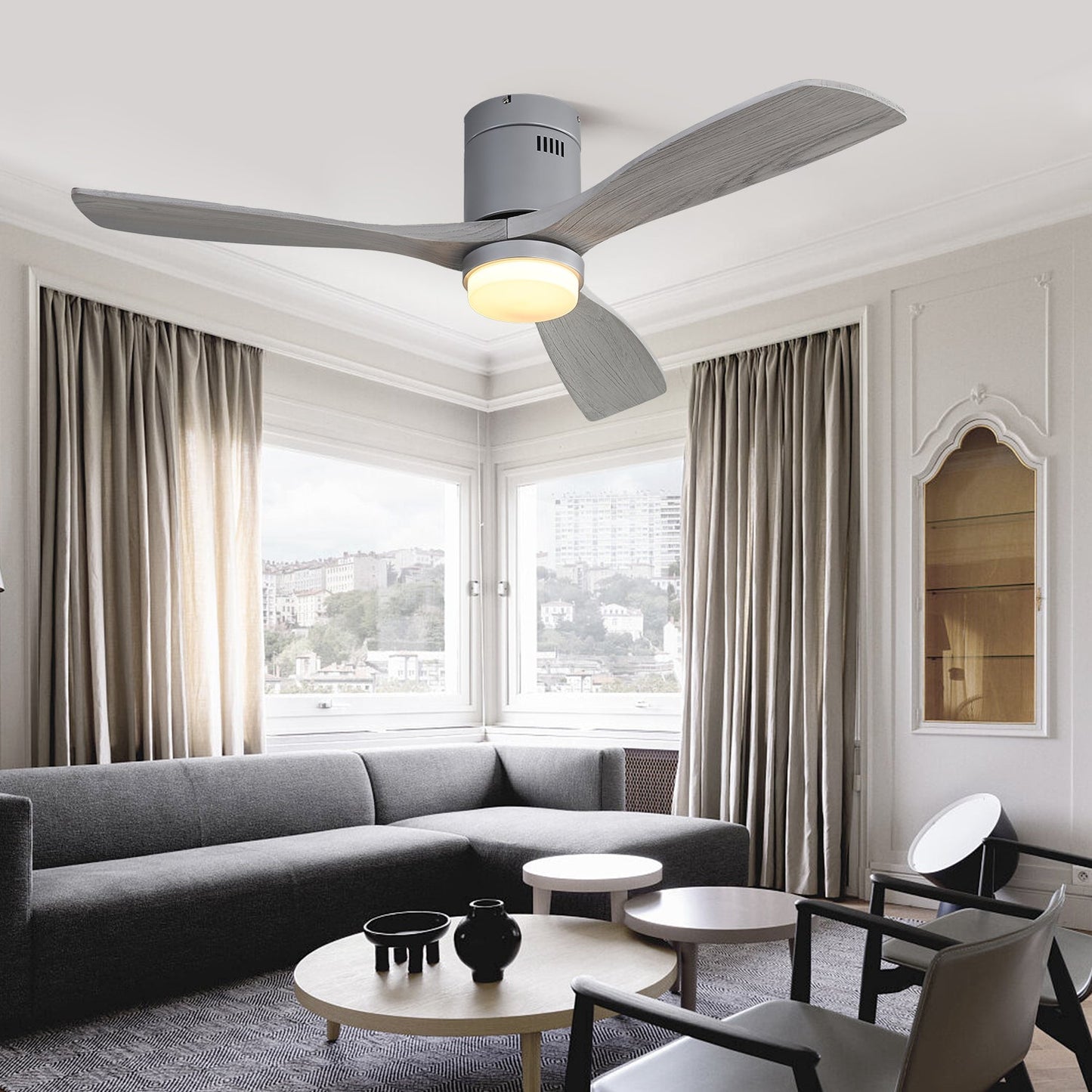 52 Inch Ceiling Fan With Lights 3 Solid Wood Fan Blade Noiseless Reversible Motor Remote Control With Light himalipasal