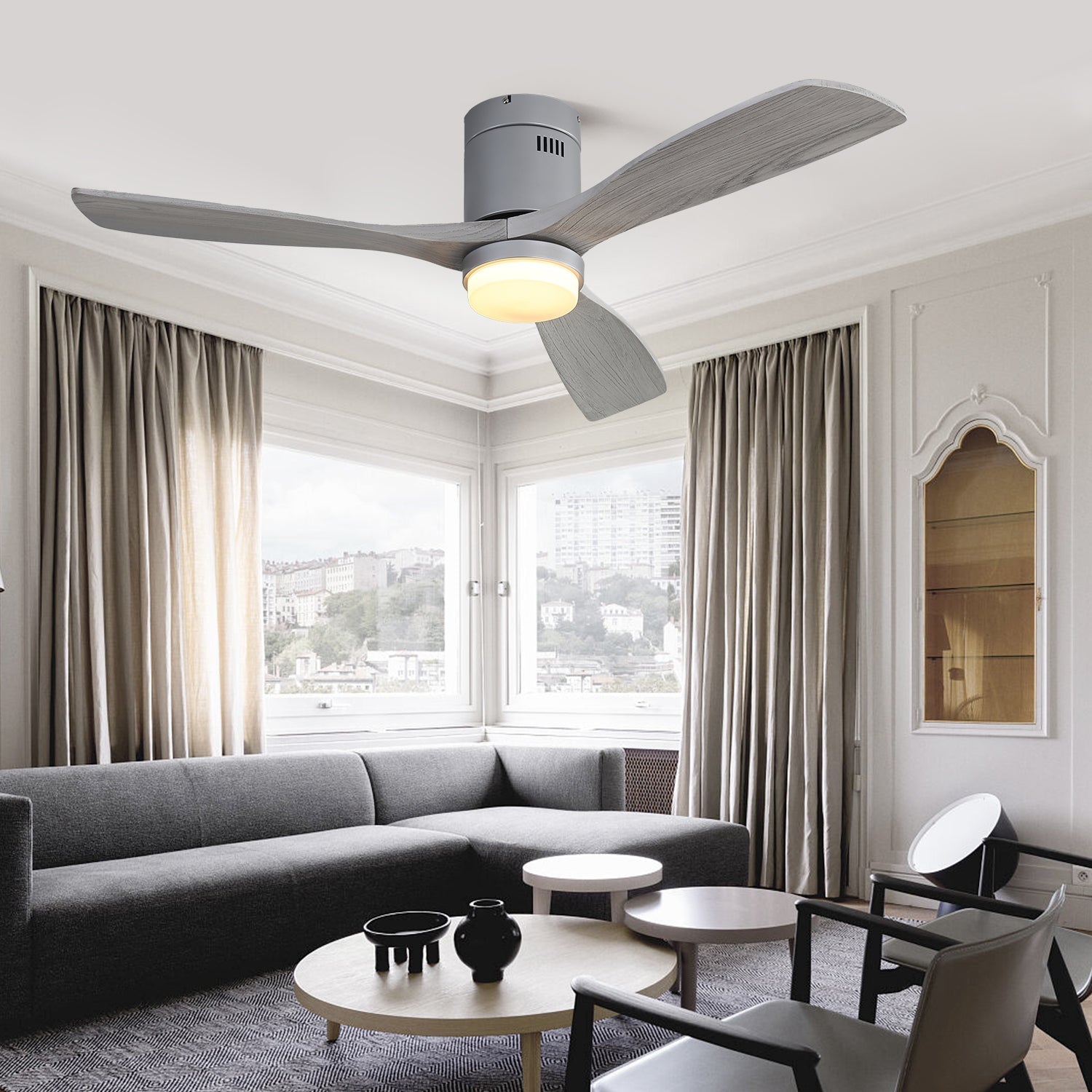 52 Inch Ceiling Fan With Lights 3 Solid Wood Fan Blade Noiseless Reversible Motor Remote Control With Light himalipasal