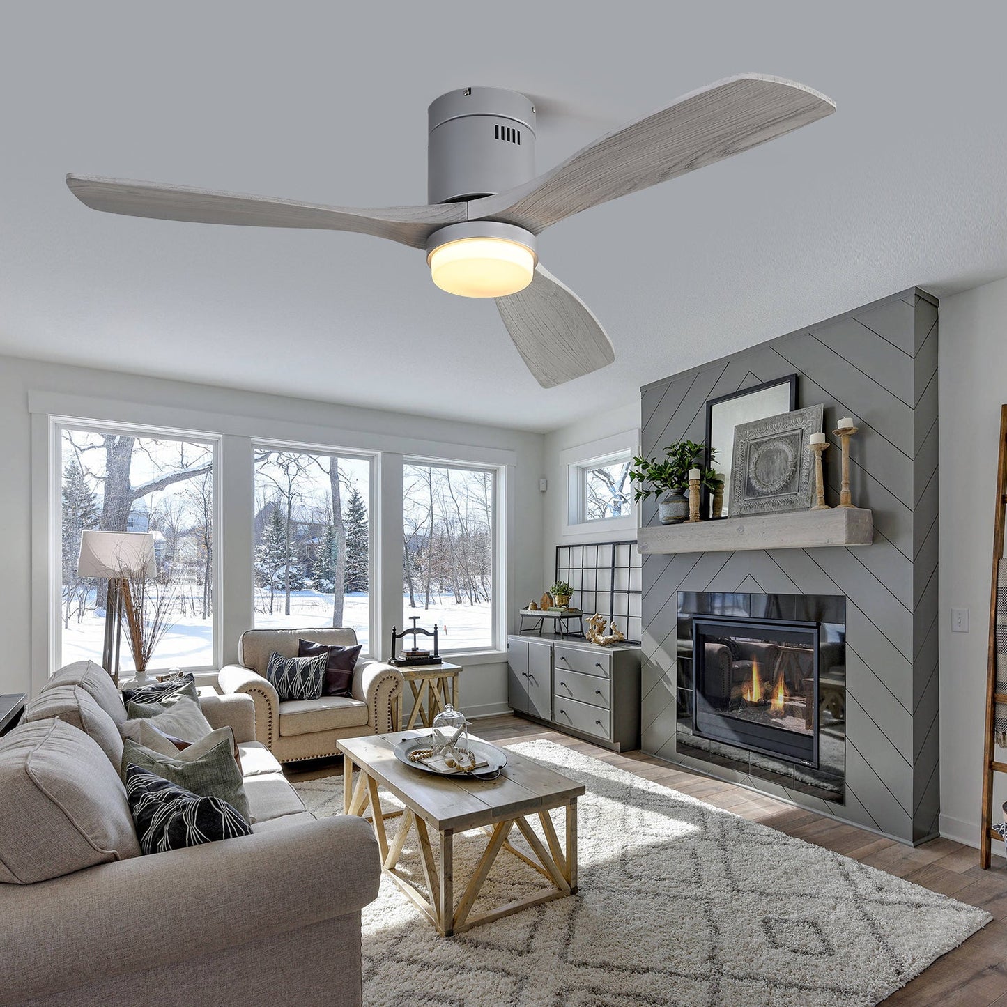 52 Inch Ceiling Fan With Lights 3 Solid Wood Fan Blade Noiseless Reversible Motor Remote Control With Light himalipasal