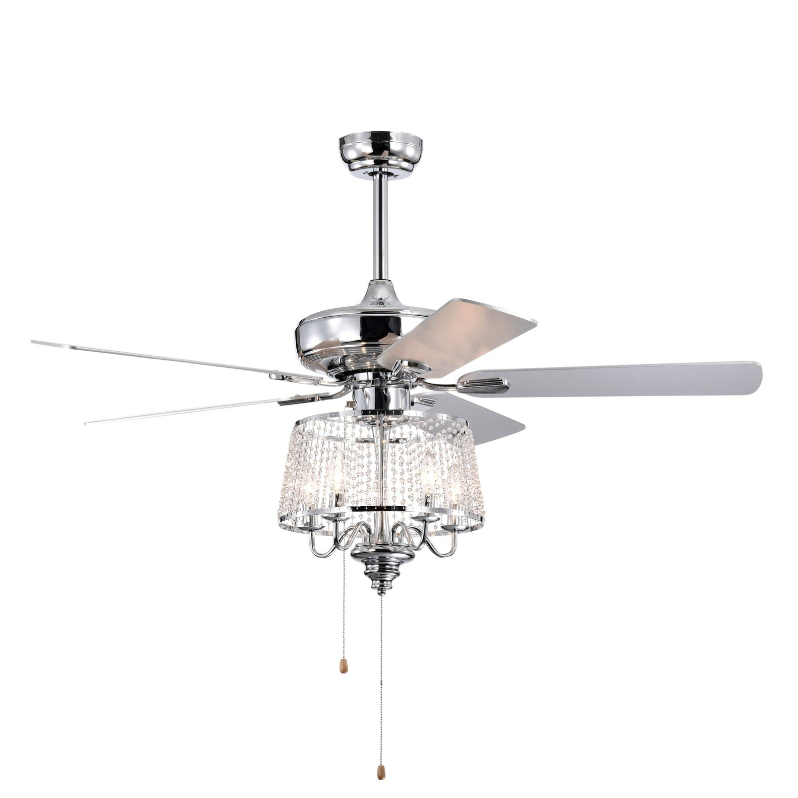 52 Inch Crystal Ceiling Fan , Modern Electrical Fan with 5 Wood Reversible Blades, 4 Bulbs Not Included,Noiseless Reversible AC Motor for Bedroom/Living Room/Study/Patio Home Decoration (Chrome) himalipasal