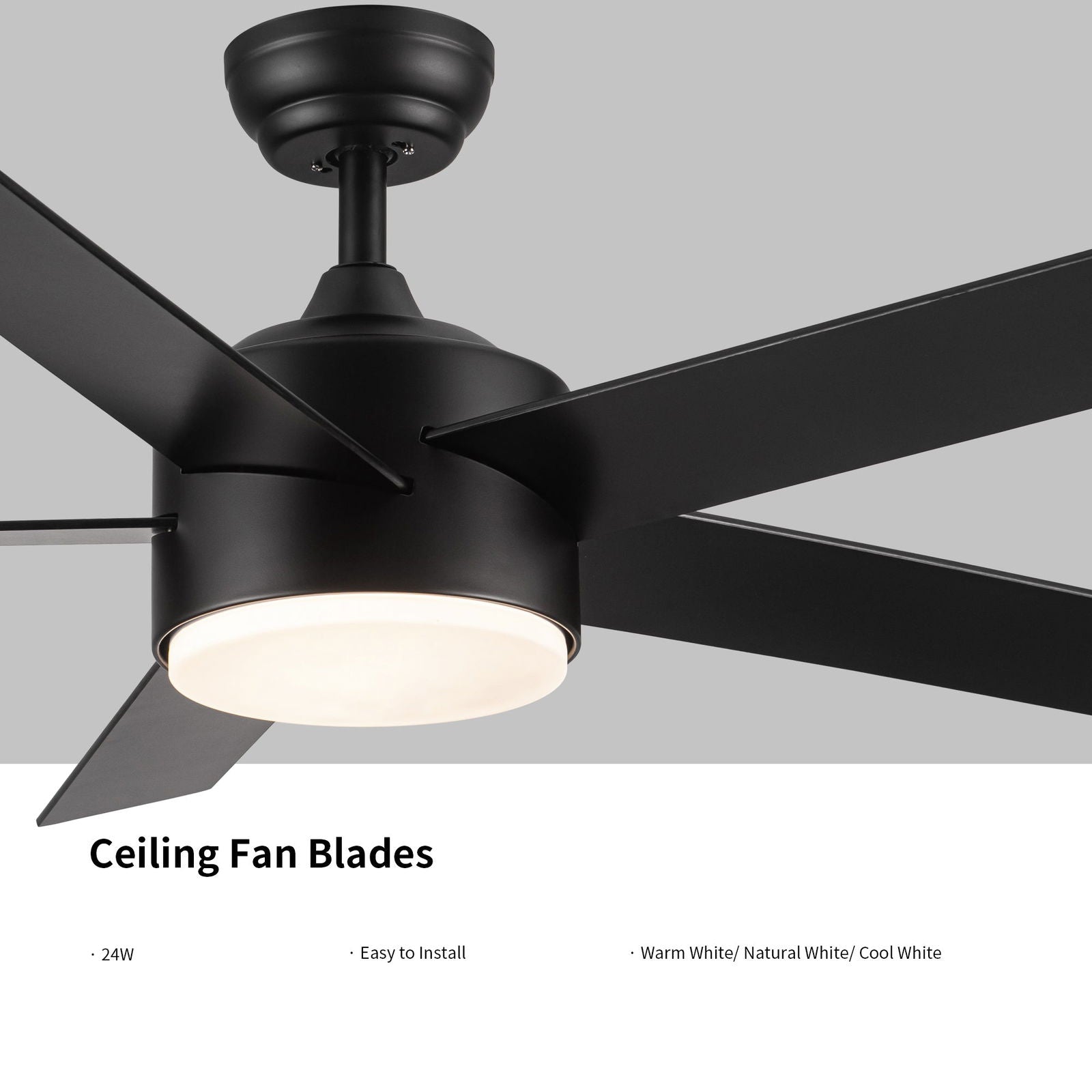 52" Integrated LED Light Matte Black Blade Ceiling Fan with Remote Control himalipasal