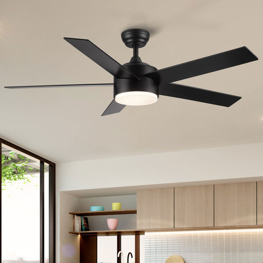 52" Integrated LED Light Matte Black Blade Ceiling Fan with Remote Control himalipasal