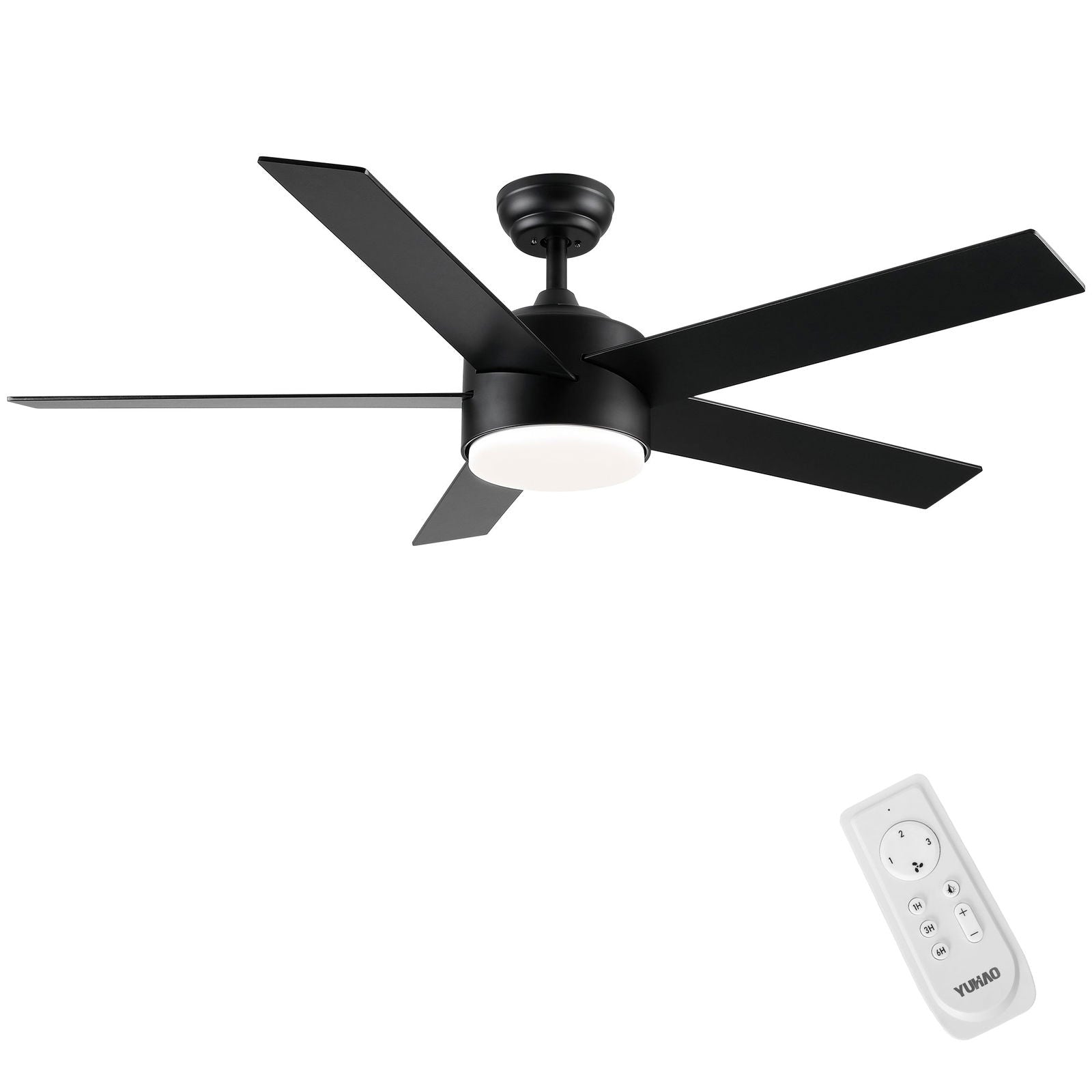 52" Integrated LED Light Matte Black Blade Ceiling Fan with Remote Control himalipasal