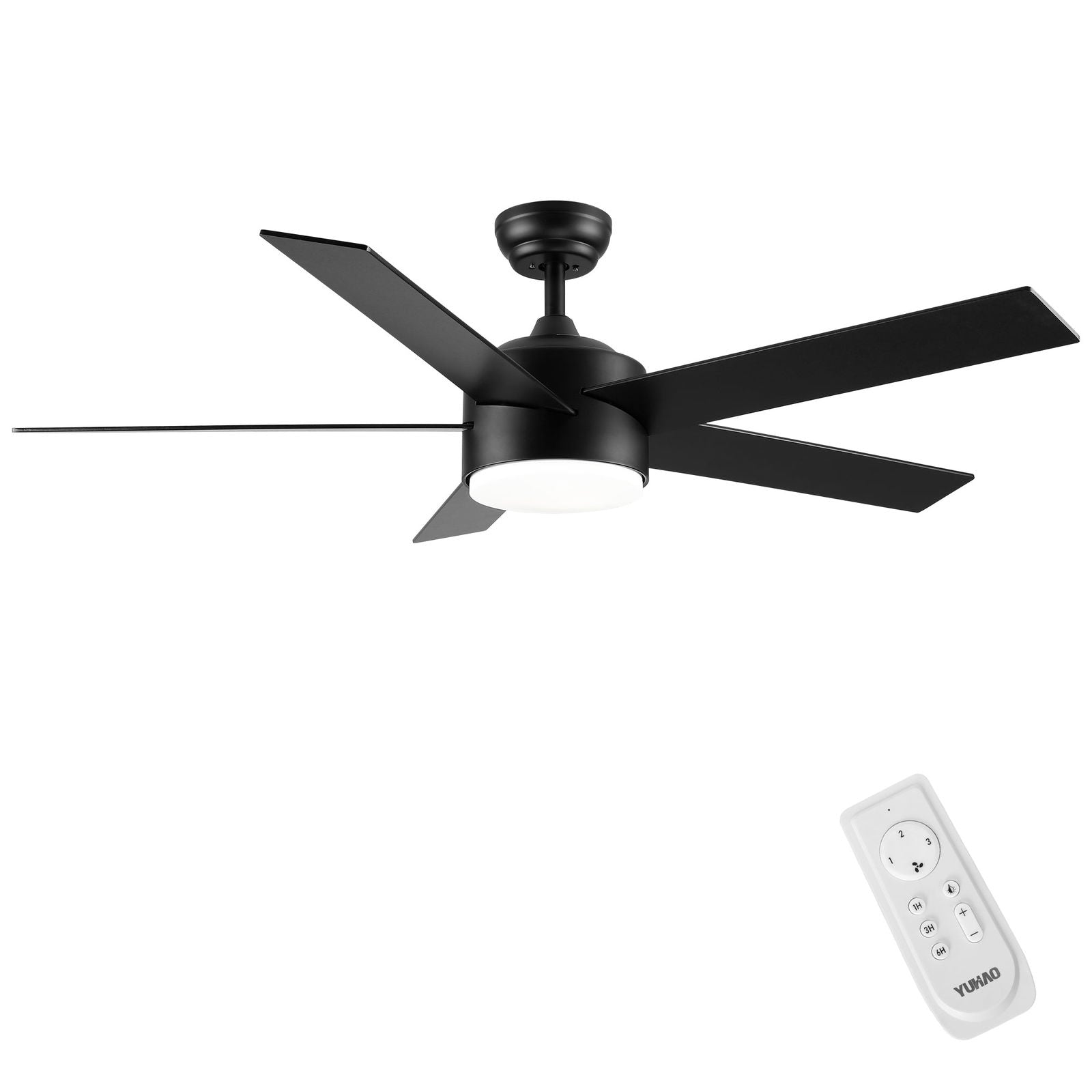 52" Integrated LED Light Matte Black Blade Ceiling Fan with Remote Control himalipasal