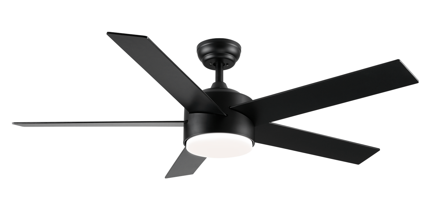 52" Integrated LED Light Matte Black Blade Ceiling Fan with Remote Control himalipasal