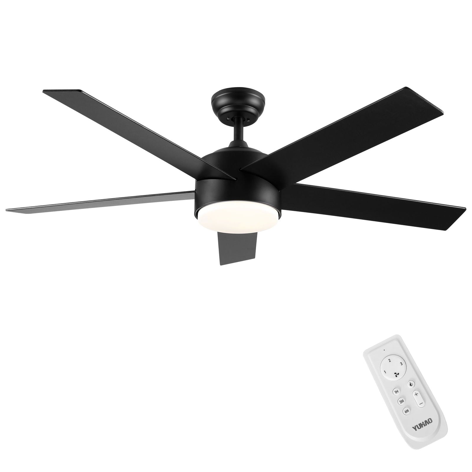 52" Integrated LED Light Matte Black Blade Ceiling Fan with Remote Control himalipasal