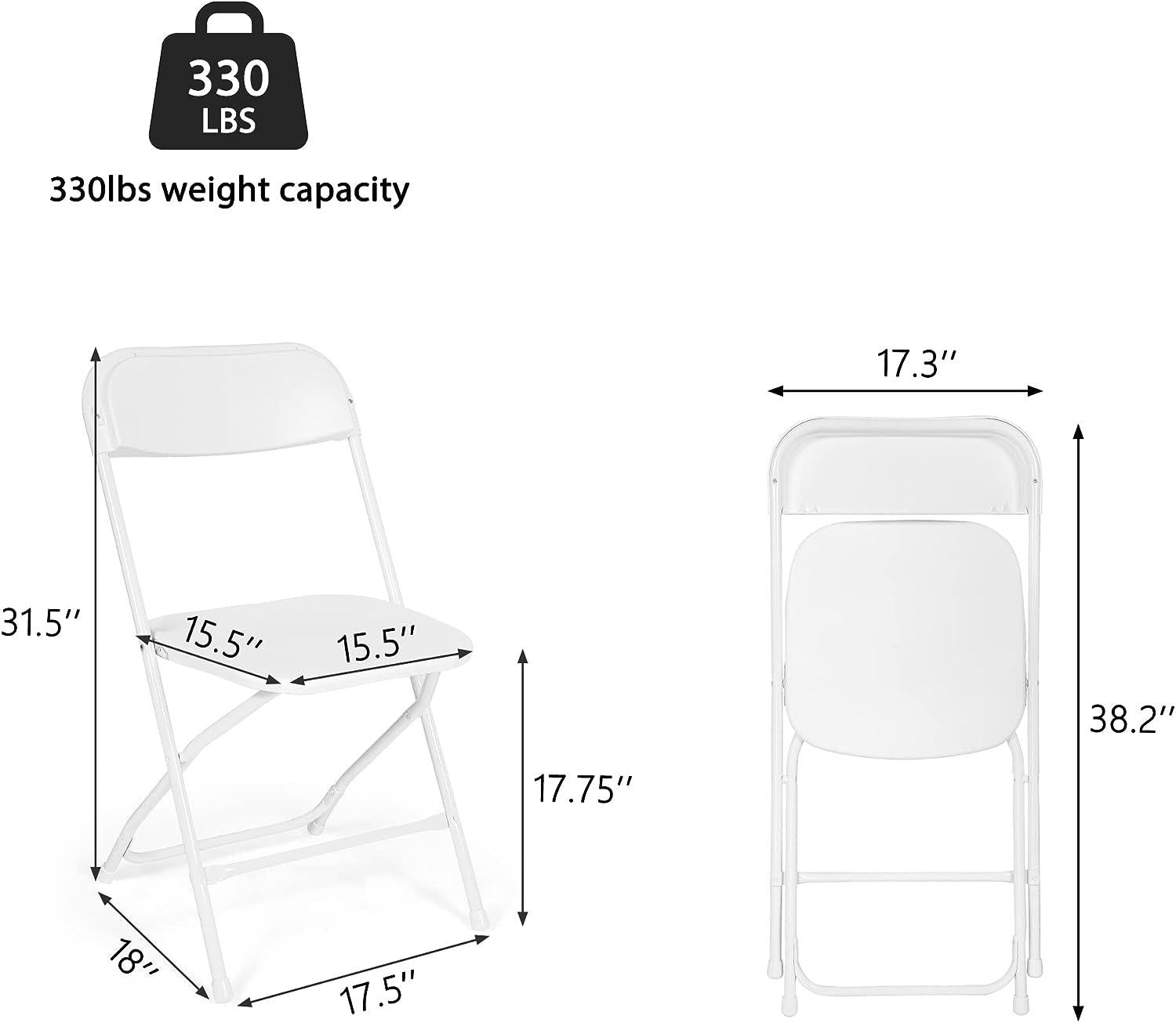 6 Pack White Plastic Foldable Chairs Party Chairs with Steel Frame, Support Up to 650 lbs himalipasal