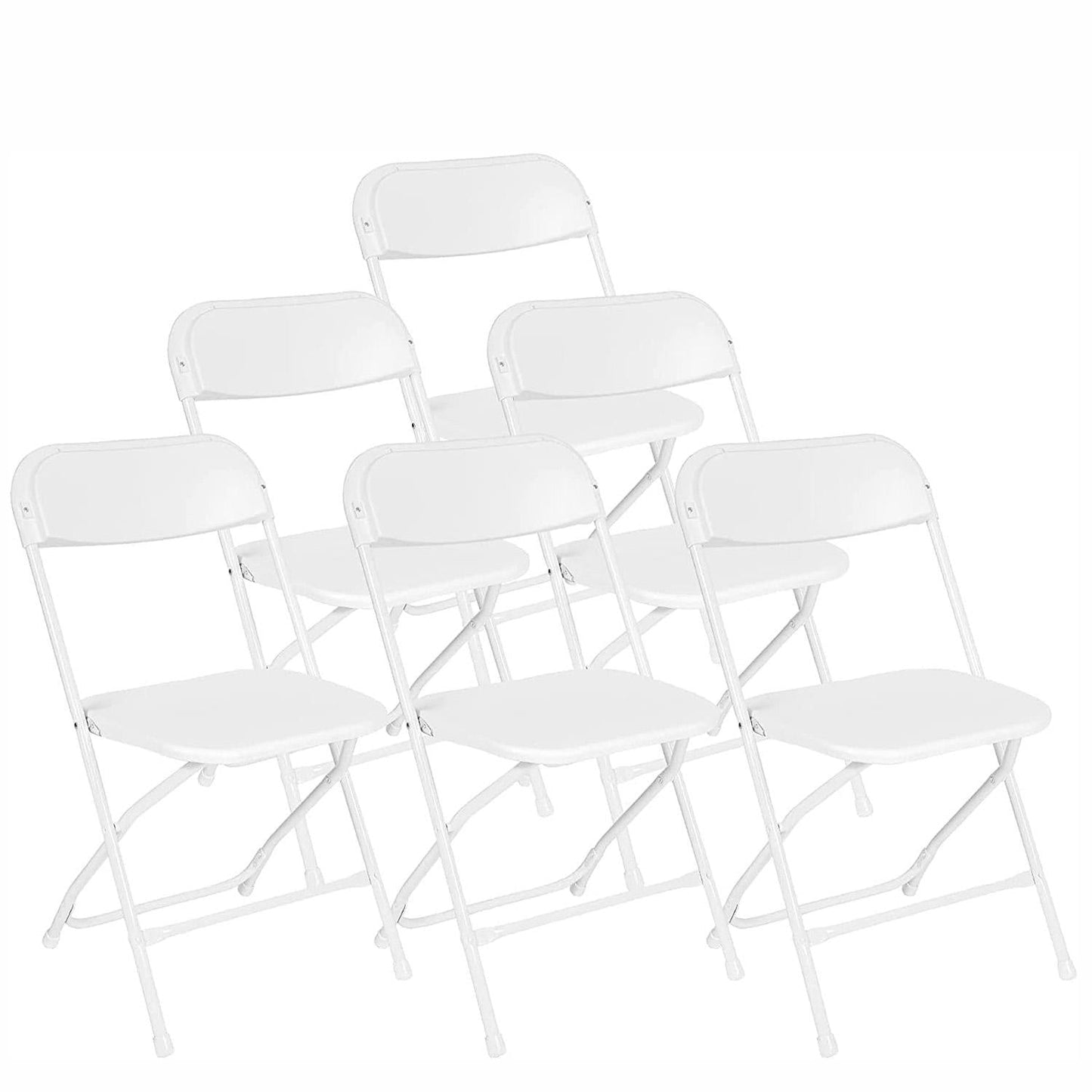 6 Pack White Plastic Foldable Chairs Party Chairs with Steel Frame, Support Up to 650 lbs himalipasal