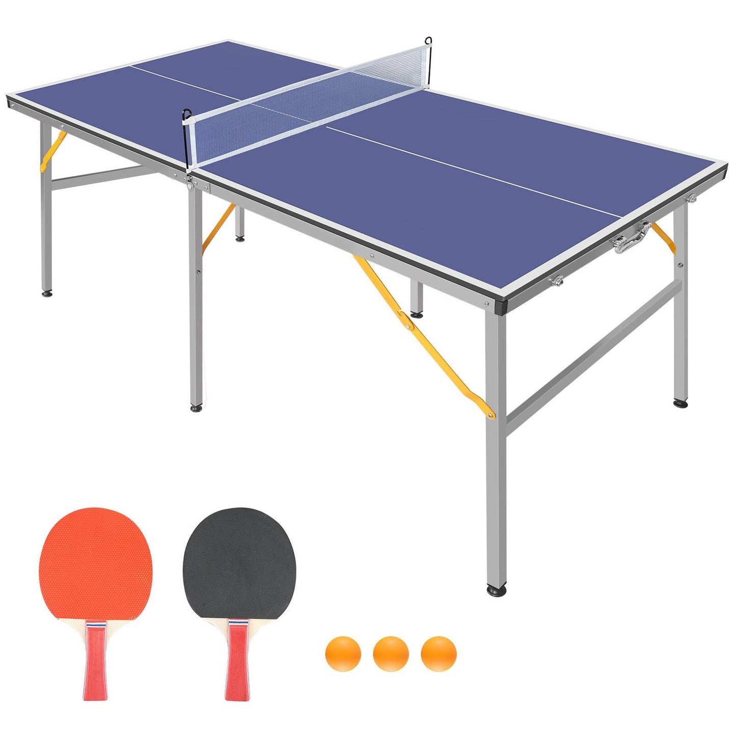 6ft Mid-Size Table Tennis Table Foldable & Portable Ping Pong Table Set for Indoor & Outdoor Games with Net, 2 Table Tennis Paddles and 3 Balls himalipasal