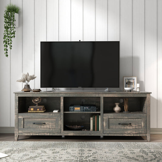 70 Inch Length TV Stand for Living Room and Bedroom, with 2 Drawers and 4 High-Capacity Storage Compartment, Black Pine himalipasal