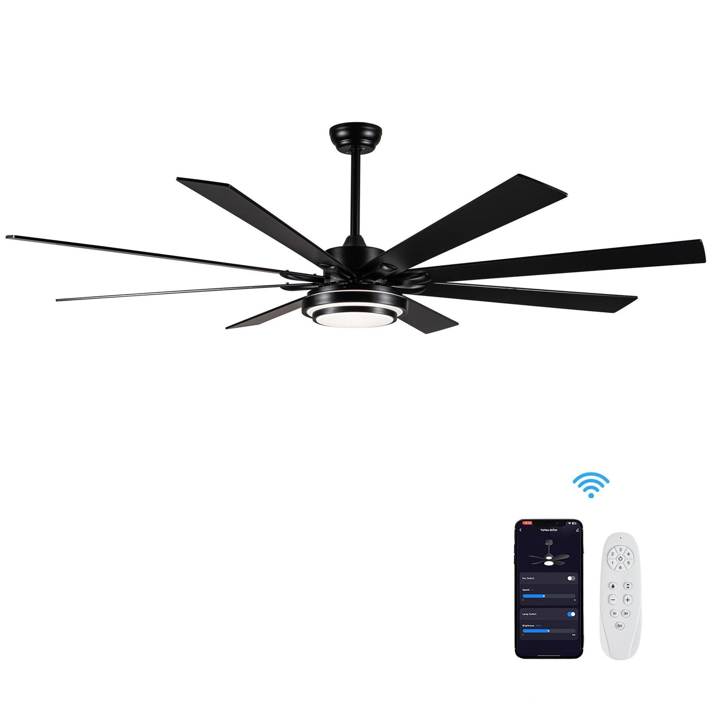 72" Integrated LED Matte Black Large Smart Ceiling Fan with Remote Control himalipasal