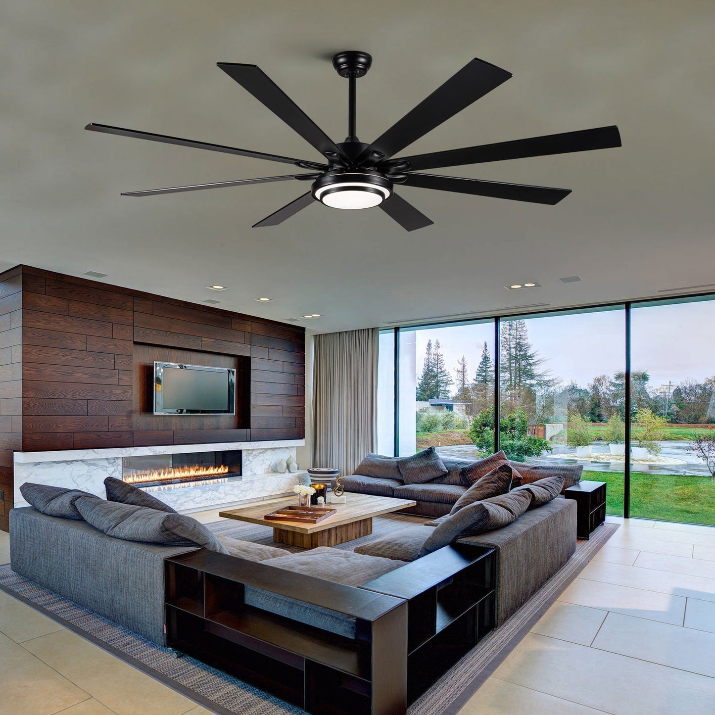 72" Integrated LED Matte Black Large Smart Ceiling Fan with Remote Control himalipasal