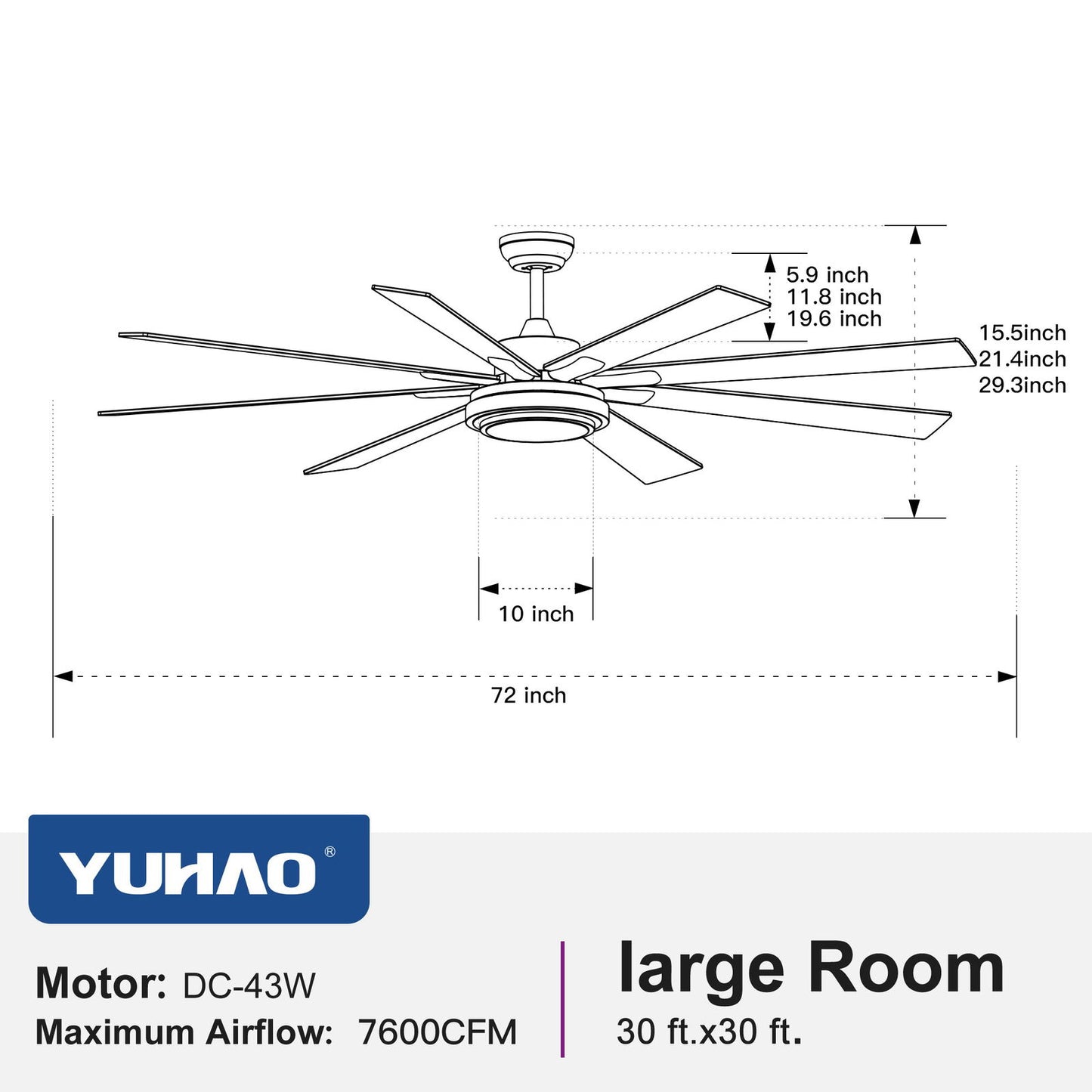 72" Integrated LED Matte Black Large Smart Ceiling Fan with Remote Control himalipasal