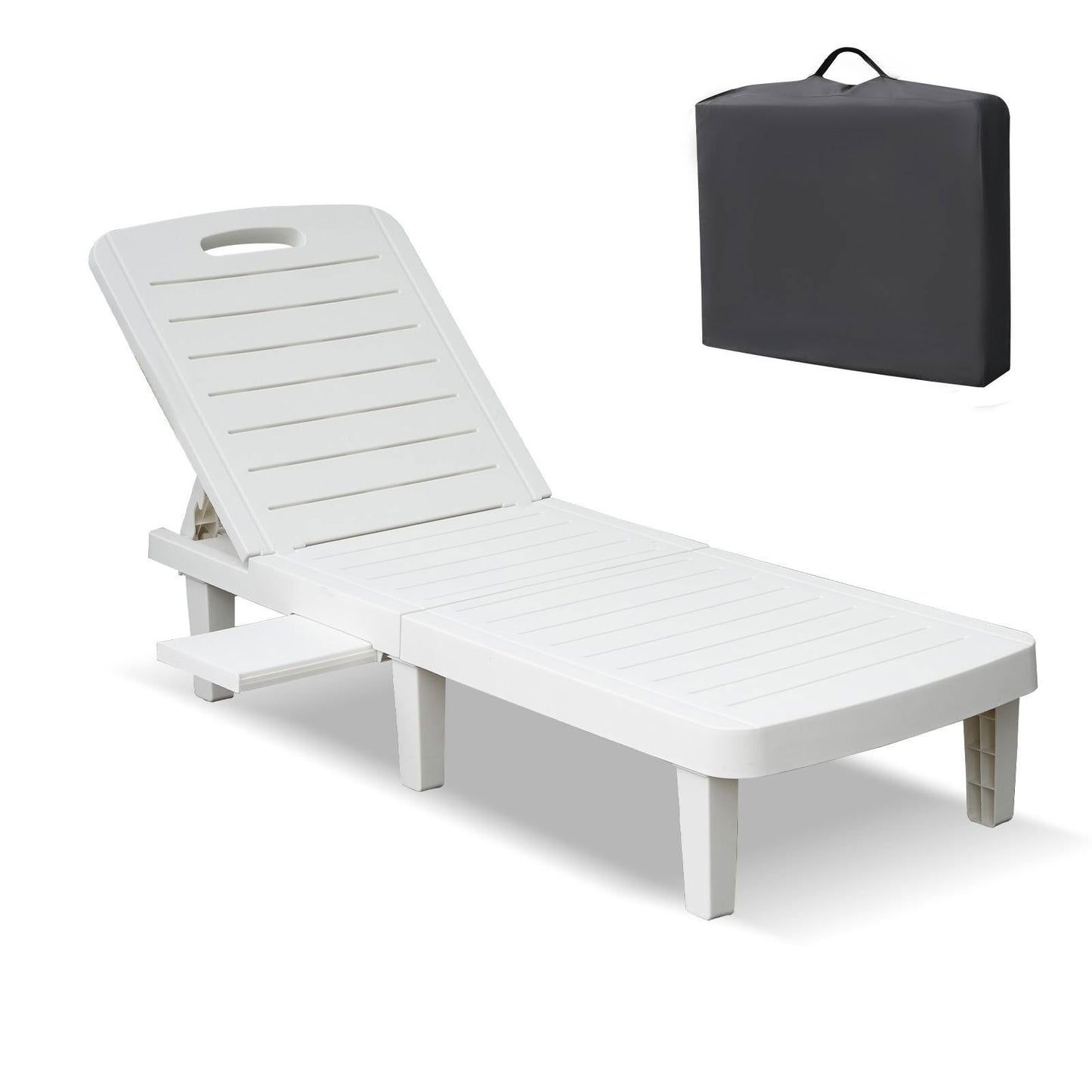 74.4" Outdoor Chaise Lounge Patio Pool Lounge Chairs with 4 Level Adjustable Backrest, White himalipasal