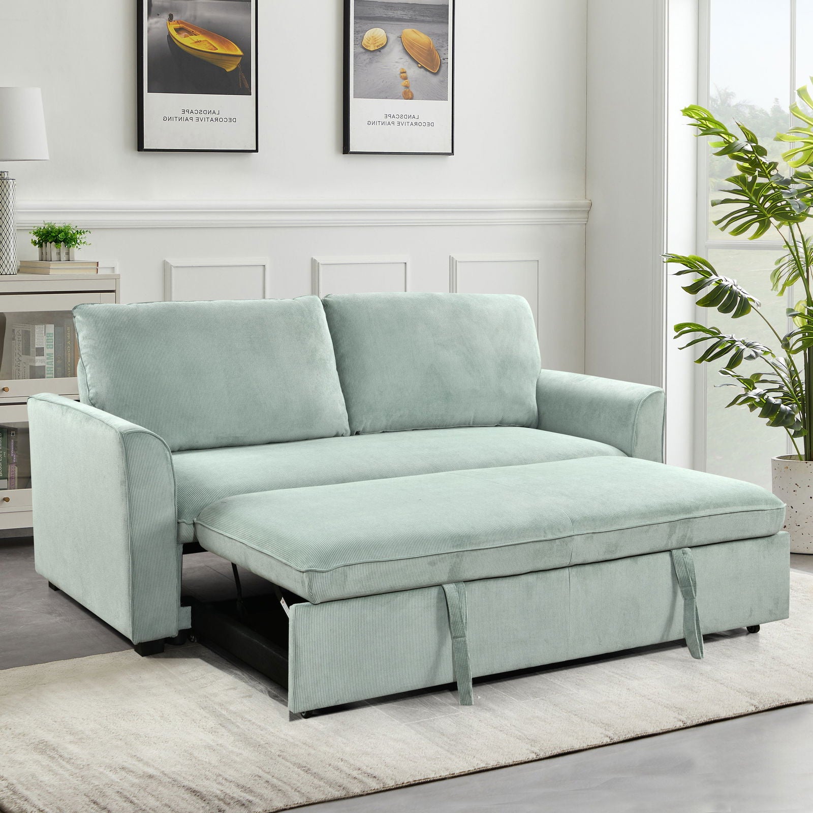 78 Inch 3 in 1 Convertible Sleeper Sofa Bed, Modern Fabric Loveseat Futon Sofa Couch w/Pullout Bed, Small Love Seat Lounge Sofa w/Reclining Backrest, Furniture for Living Room, Light Green himalipasal