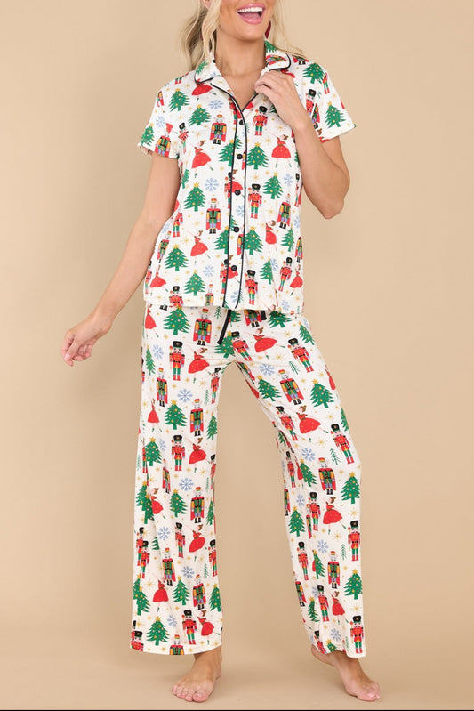 White Christmas Tree Nutcracker Shirt & Pants Pajama Set