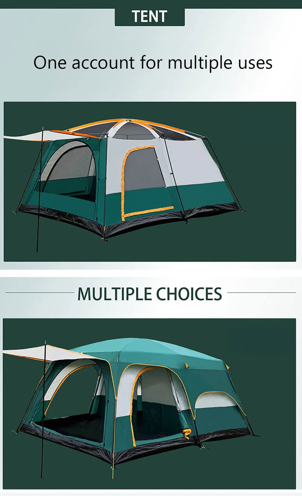 8-10 People Large Camping Tent Waterproof Two Rooms And One Bathroom Large Size Travel Tent Family Outdoor Camping Tent himalipasal