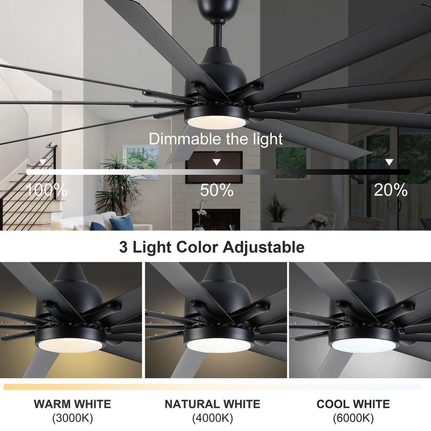 84 In Super Large Black Ceiling Fan with Remote Control himalipasal