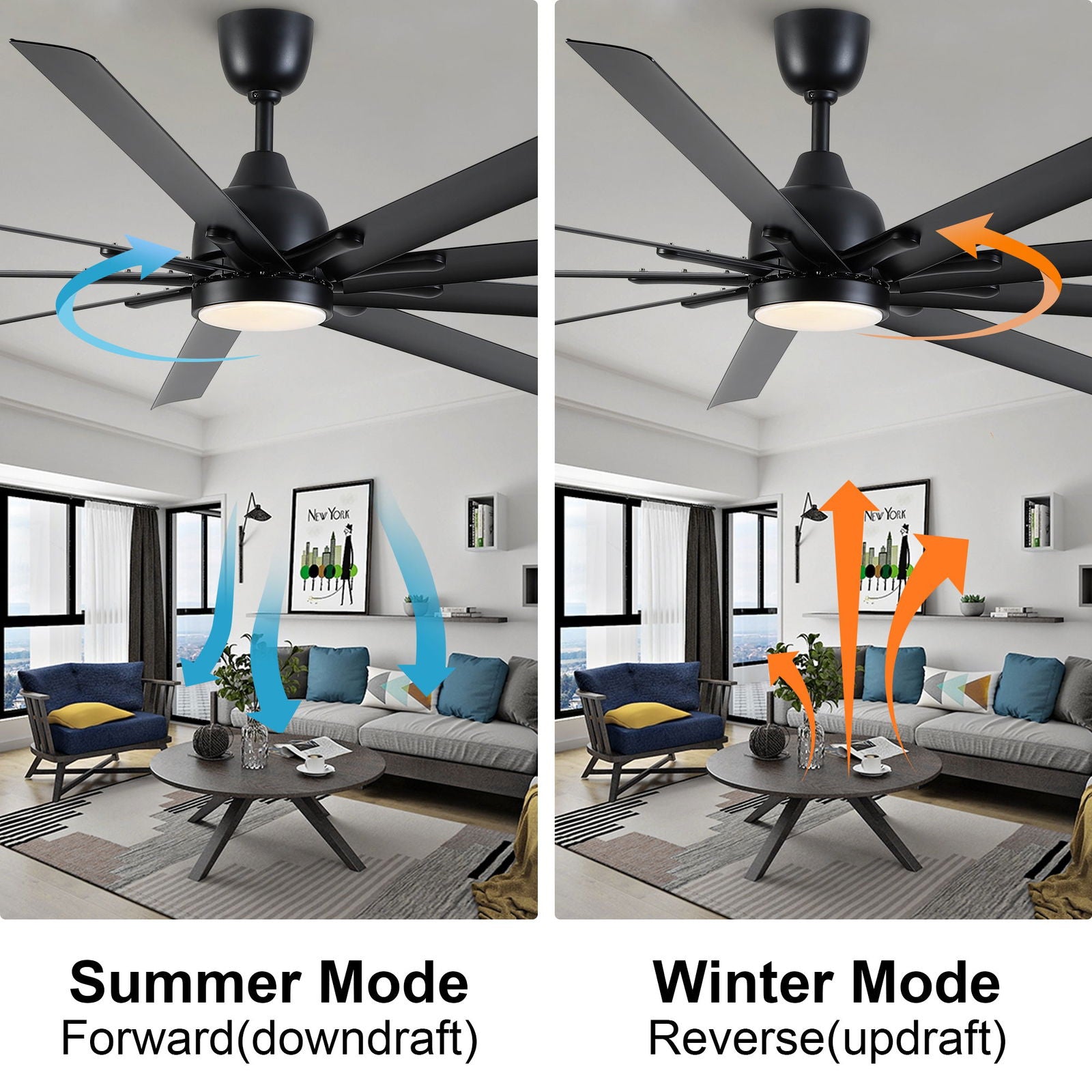 84 In Super Large Black Ceiling Fan with Remote Control himalipasal