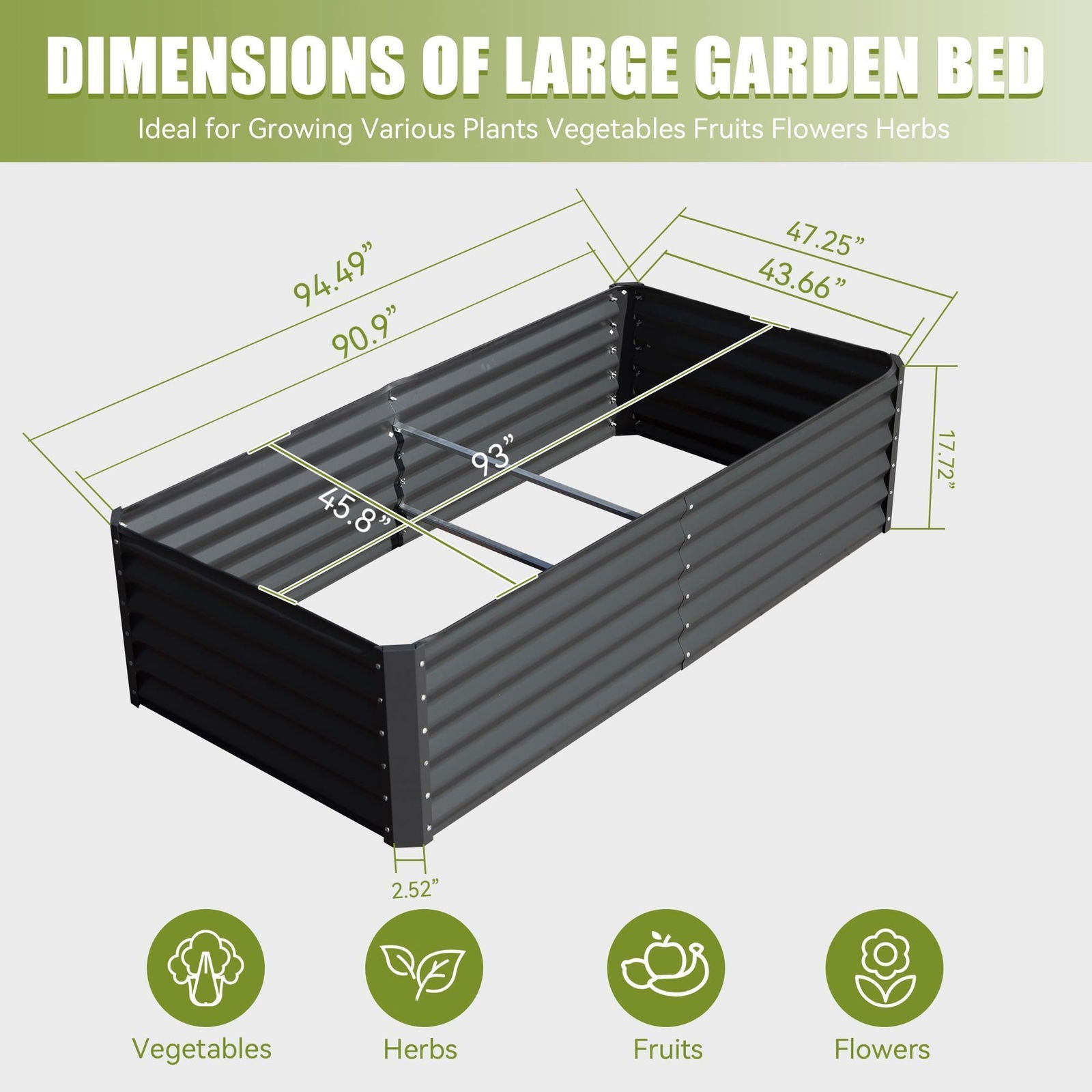 8x4x1.5 ft Galvanized Raised Garden Bed, Outdoor Planter Garden Boxes Large Metal Planter Box for Gardening Vegetables Fruits Flowers,Gray himalipasal