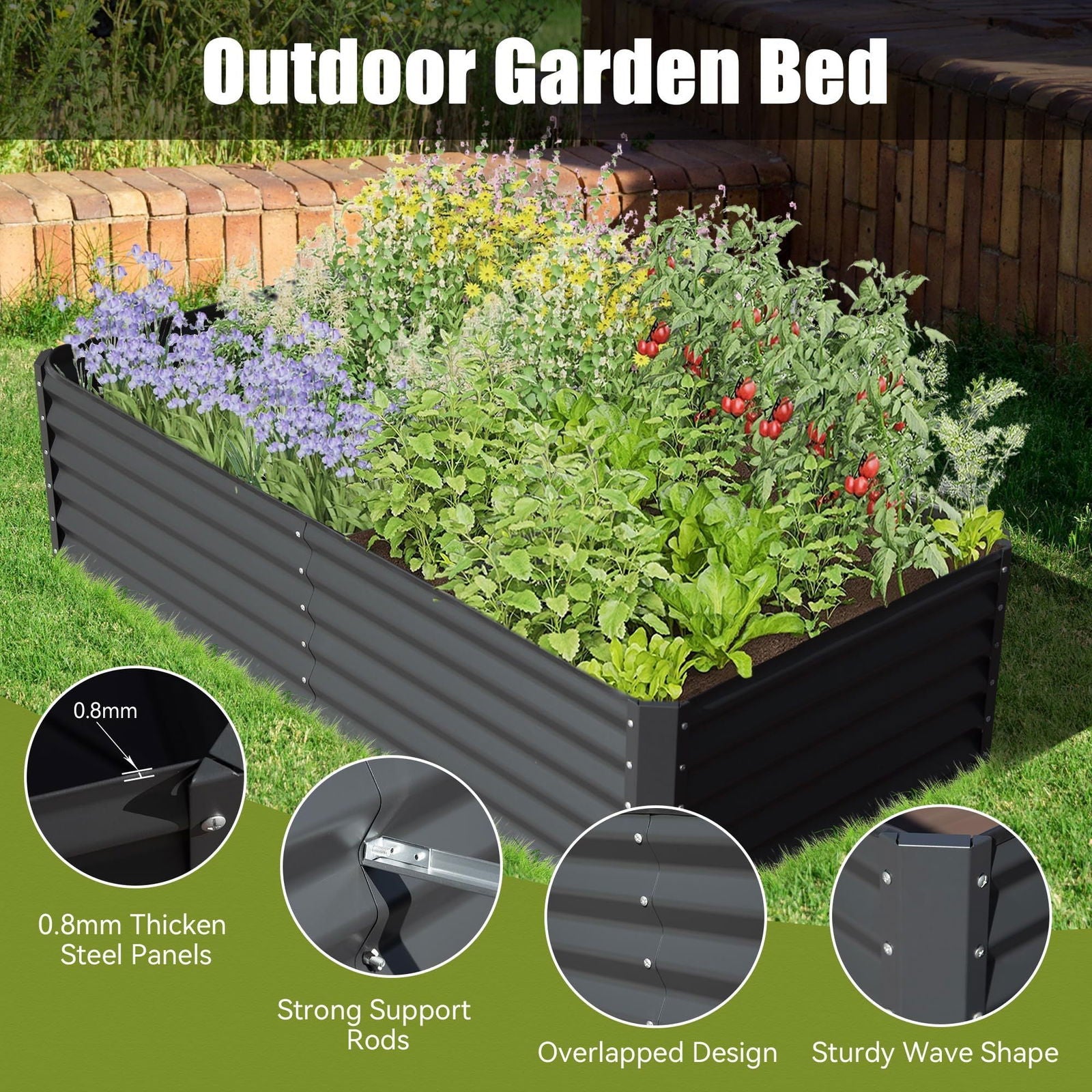 8x4x1.5 ft Galvanized Raised Garden Bed, Outdoor Planter Garden Boxes Large Metal Planter Box for Gardening Vegetables Fruits Flowers,Gray himalipasal