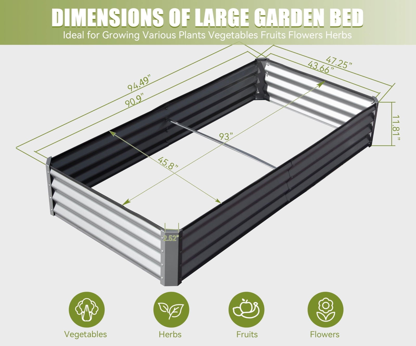 8x4x1 ft Galvanized Raised Garden Bed, Outdoor Planter Garden Boxes Large Metal Planter Box for Gardening Vegetables Fruits Flowers, Silver himalipasal