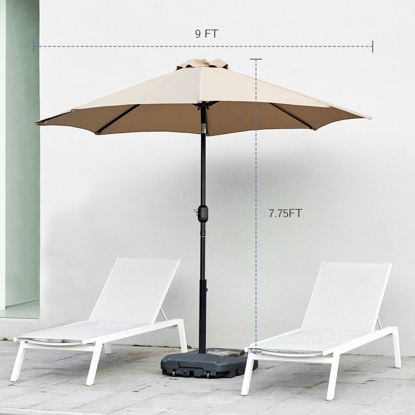 9 foot outdoor patio umbrella with button tilt and crank, Outdoor patio/market table umbrella UV protected and waterproof, khaki himalipasal