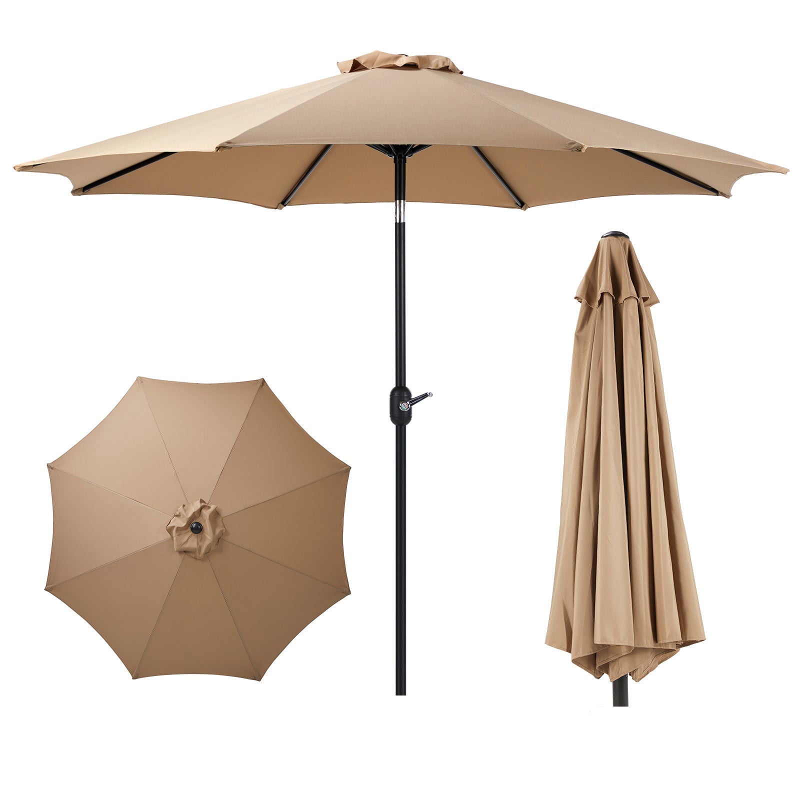 9 foot outdoor patio umbrella with button tilt and crank, Outdoor patio/market table umbrella UV protected and waterproof, khaki himalipasal