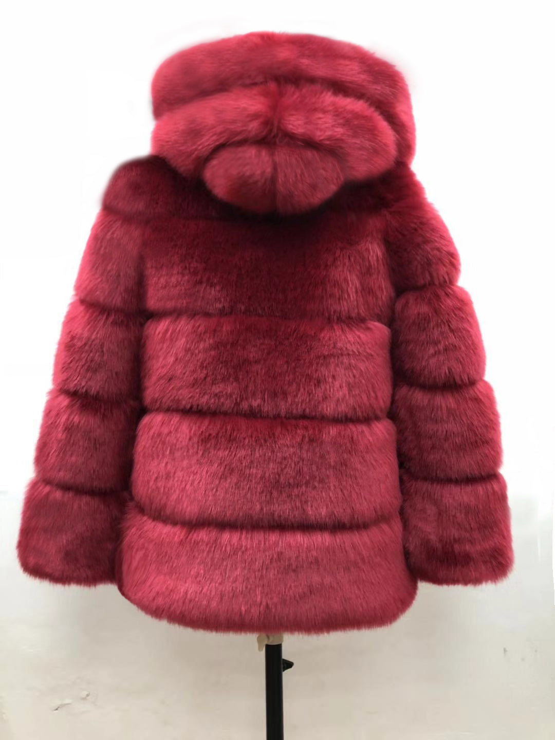 Autumn Winter Fox Fur Fur Artificial Fur Stitching Hooded Women Mid Length Fur Coat Plus Size