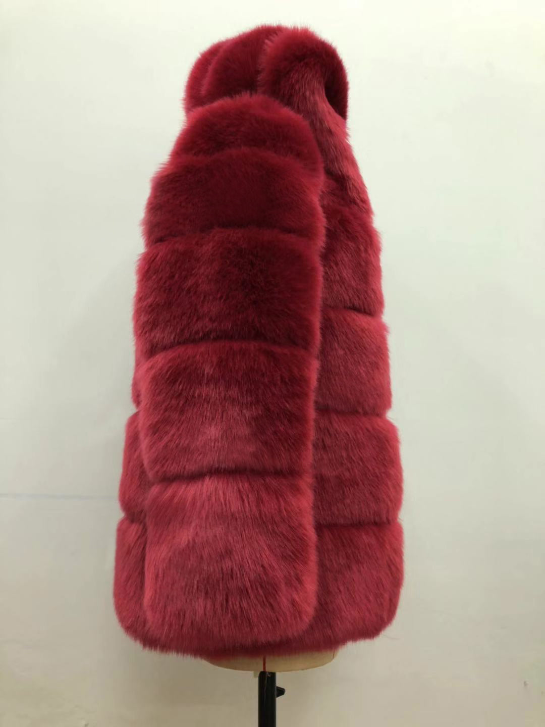 Autumn Winter Fox Fur Fur Artificial Fur Stitching Hooded Women Mid Length Fur Coat Plus Size