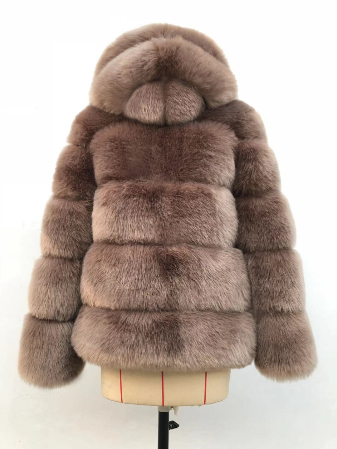 Autumn Winter Fox Fur Fur Artificial Fur Stitching Hooded Women Mid Length Fur Coat Plus Size