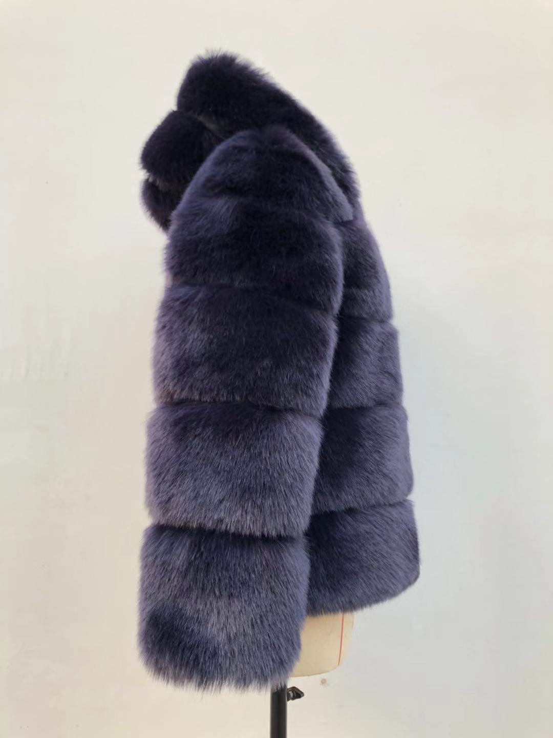 Autumn Winter Fox Fur Fur Artificial Fur Stitching Hooded Women Mid Length Fur Coat Plus Size